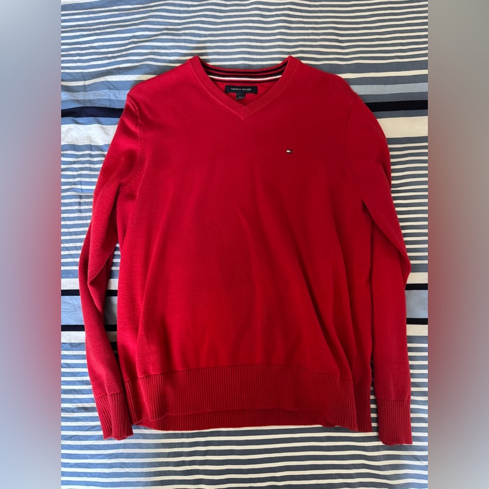 Tommy Hilfiger Men's Bright Red V-Neck Sweater